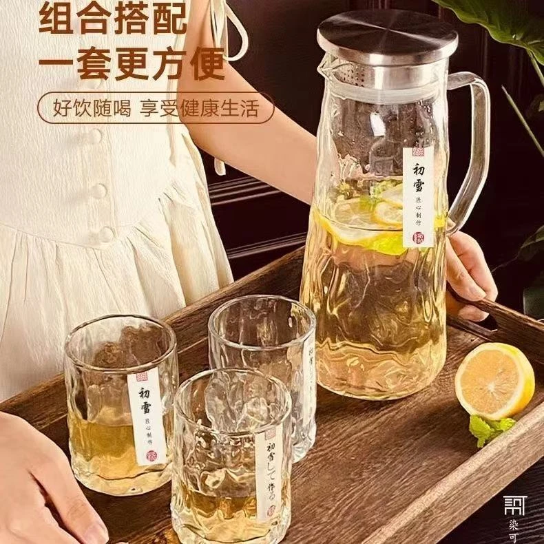 【七件套高端水具】家用精致茶杯耐高温玻璃杯透明冰川纹杯子JST183