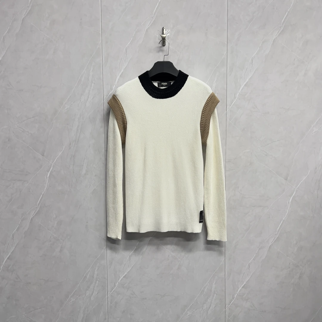 全新未使用 FENDI/芬迪 高级羊毛混纺Logo假两件毛衣/W0727/50码