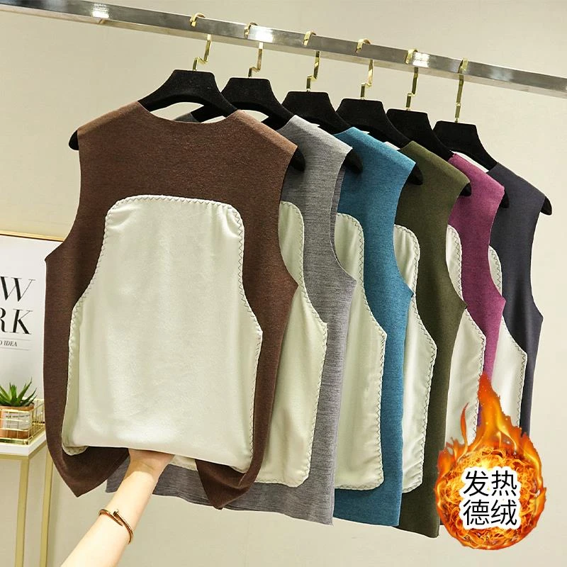 德绒男士无痕保暖背心冬内穿加绒发热加厚无袖恤打底上抗菌加绒