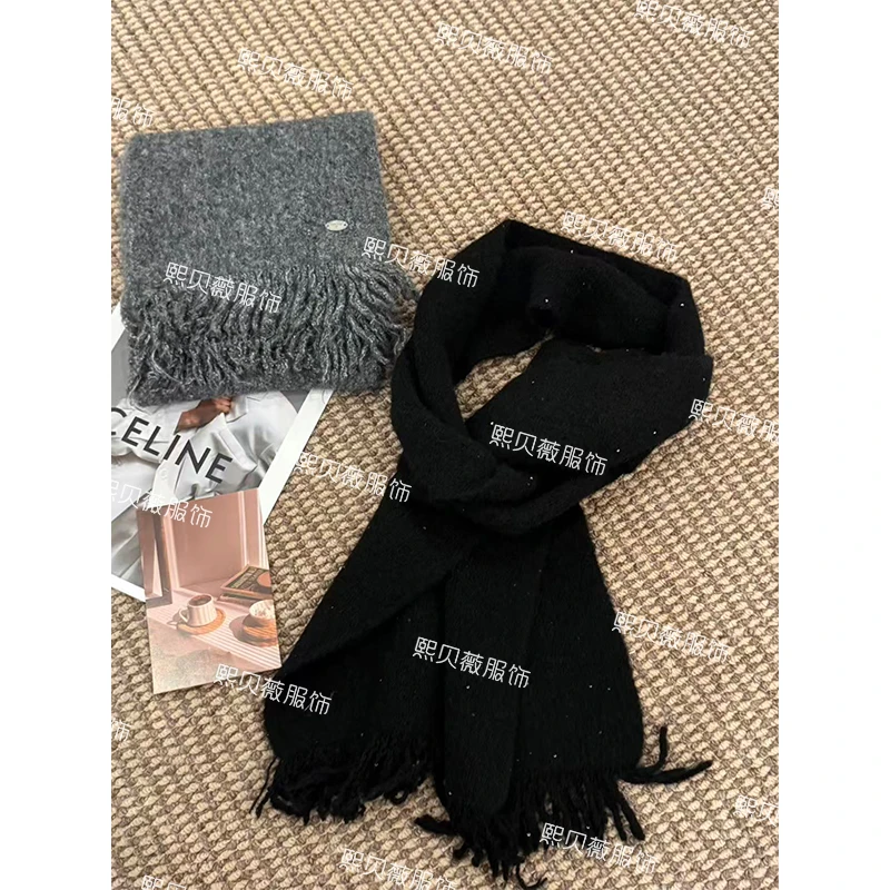 熙贝薇 秋冬小香风满天星细闪纯色羊毛流苏边围巾披肩 G5600