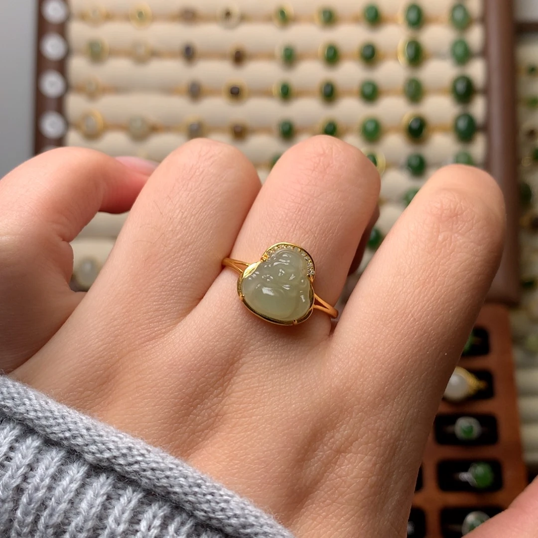 和田玉银S925镶嵌戒指