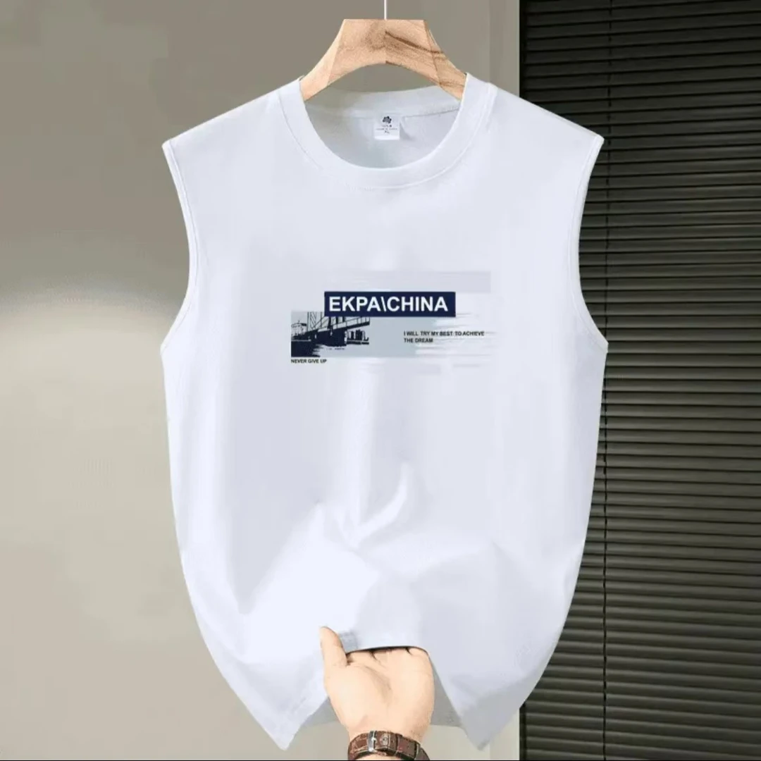 纯棉带标运动背心男士夏季无袖宽松潮牌健身坎肩篮球T恤马甲潮流