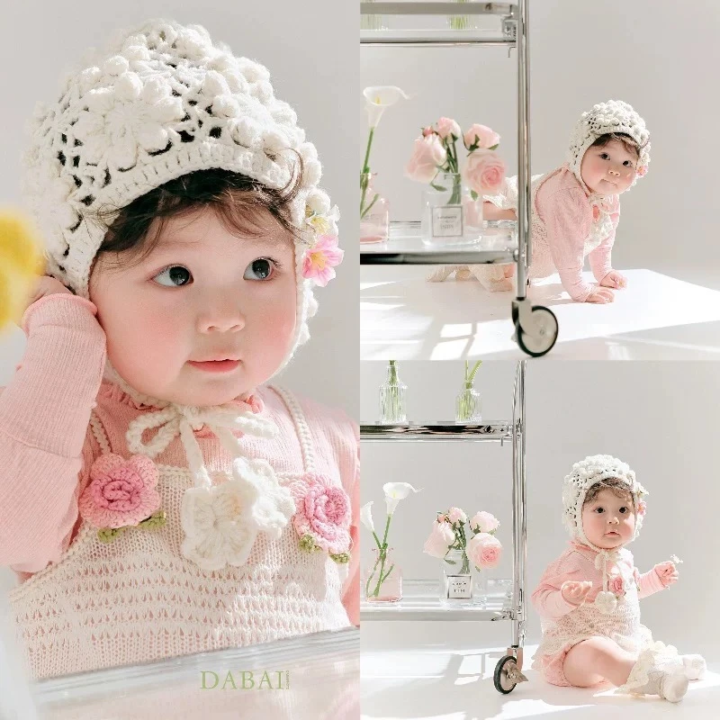 粉色春日百天宝宝摄影服装道具清新百天照影楼儿童摄影