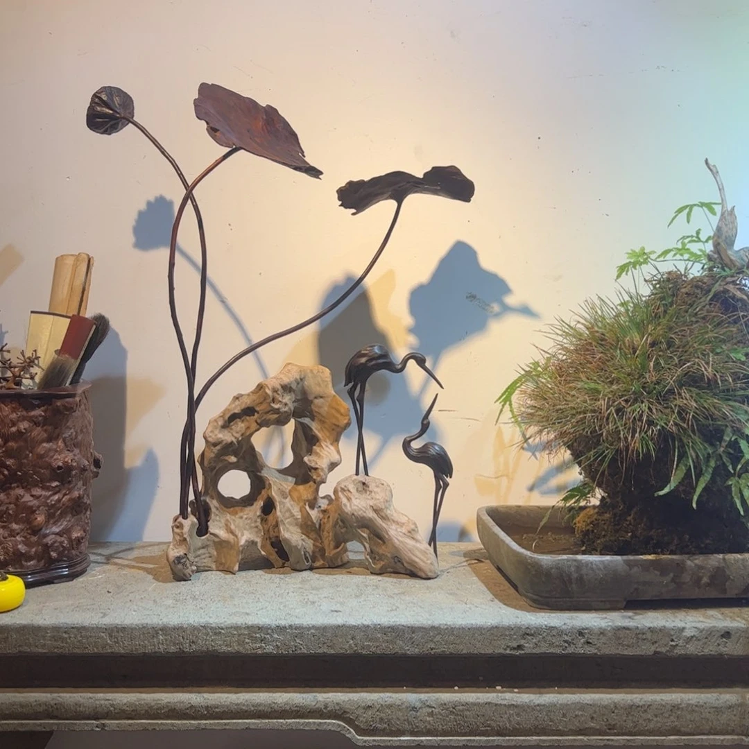 木木*花根雕荷叶作品