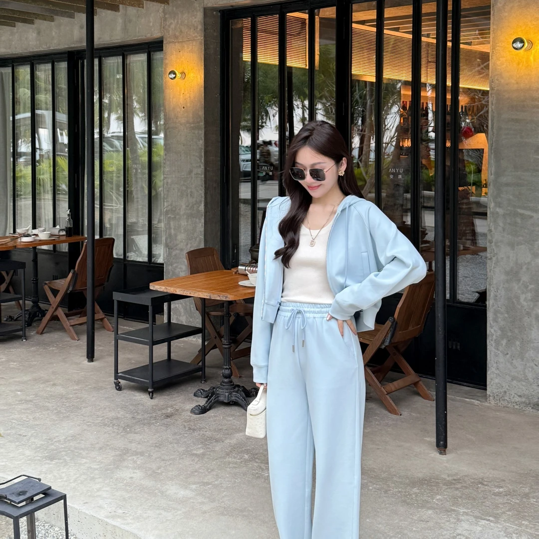 希娜 连帽短款拉链卫衣套装