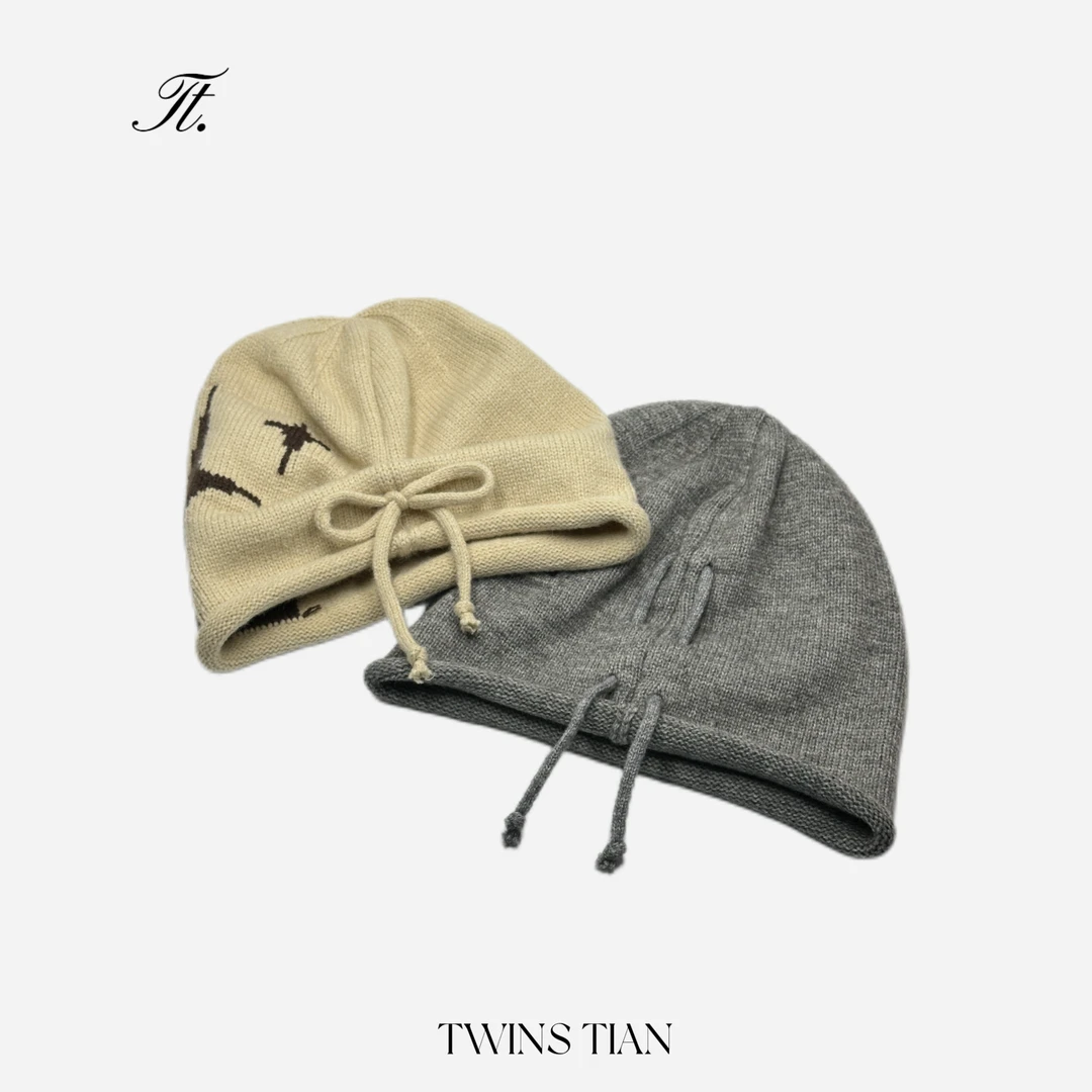 TWINS TIAN新款韩系卷边可调节针织毛线保暖护耳显脸小套头帽