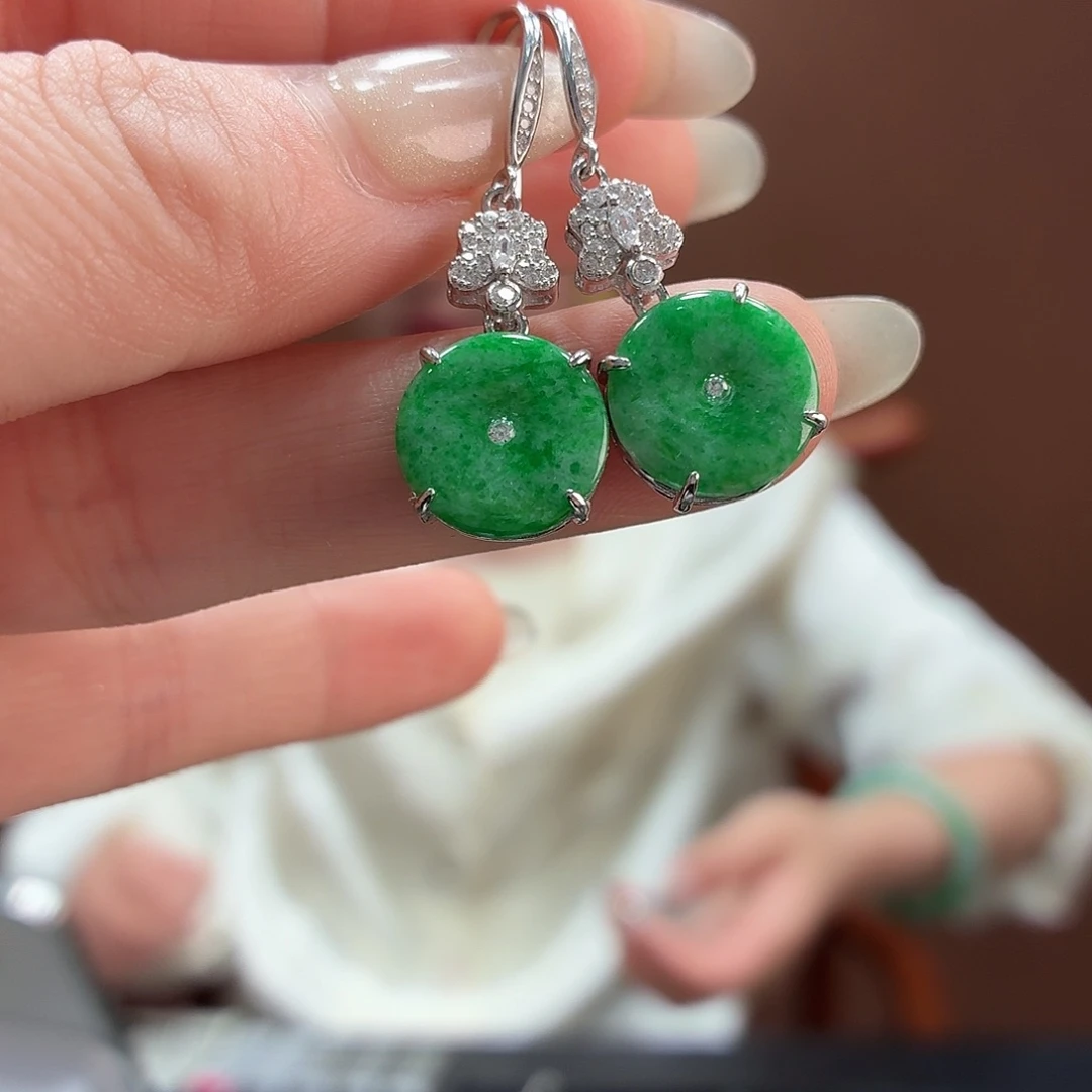 翡翠银S925镶嵌耳饰