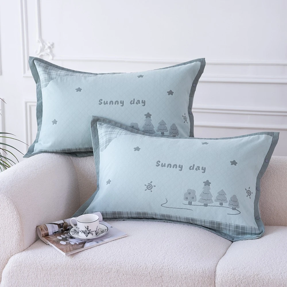 高支按扣纯棉纱布枕套一对装全包不脱落枕头套成人家用全棉枕芯套