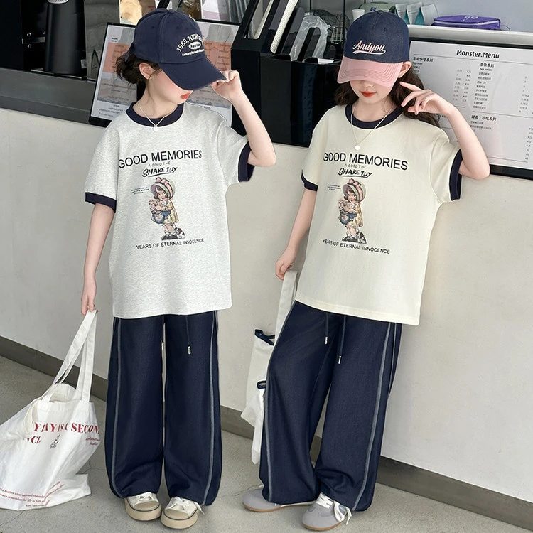 女童夏季套装2025新款洋气时髦儿童短袖t恤女孩夏装两件套中大童