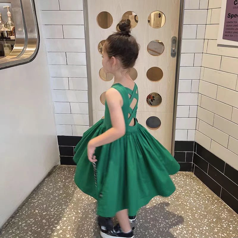 女童夏季连衣裙公主裙夏装童装裙子洋气凉快无袖小女孩露背镂空裙