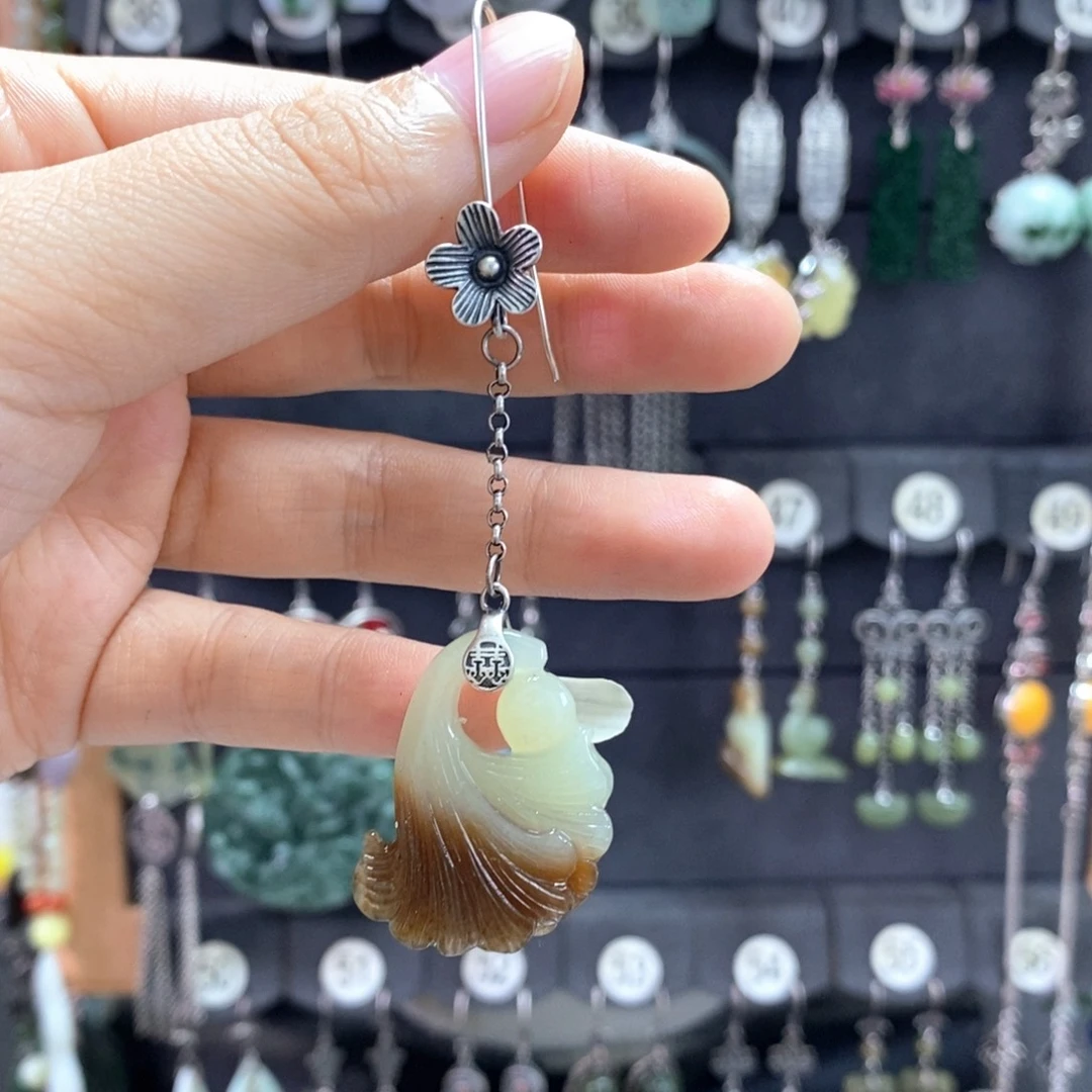 可***多和田玉银S925镶嵌耳饰X48