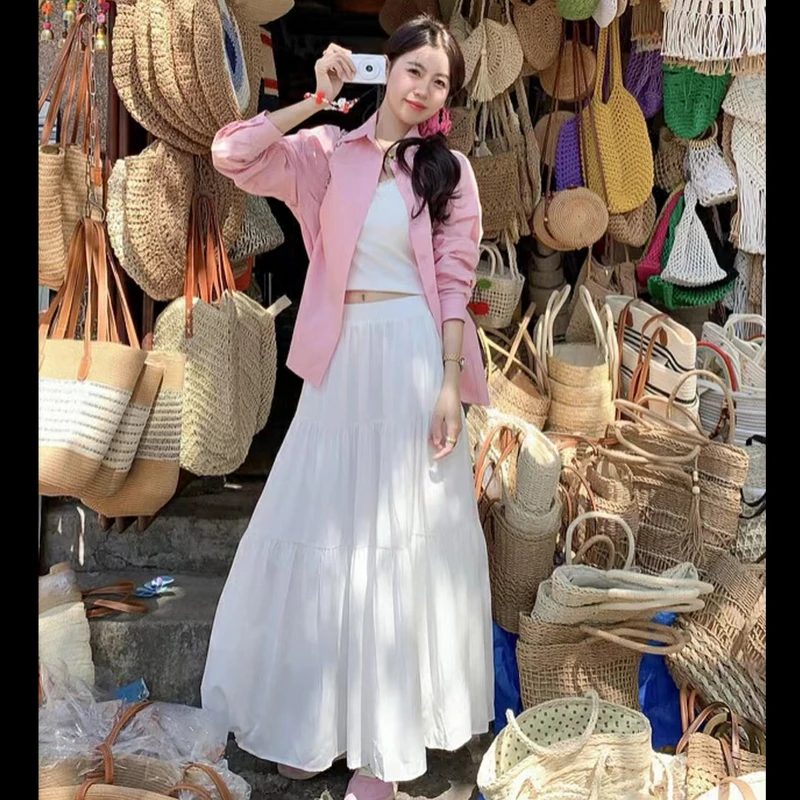 温柔风白色半身裙女装早春高腰仙女裙显瘦百搭A字裙长裙