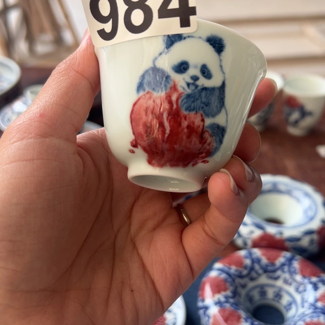 杯回*枪青花釉里红釉下