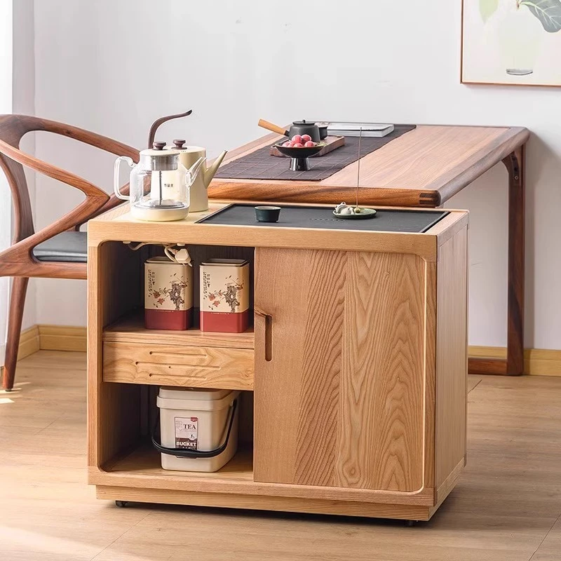 白蜡木移动式茶台实木茶水柜烧水壶一体茶桌侧边柜现代客厅茶边柜