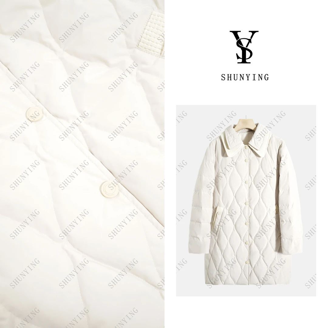 【仟娜】耐穿有质感！时尚翻领小众设计菱格中长款羽绒服SY66YRF0079