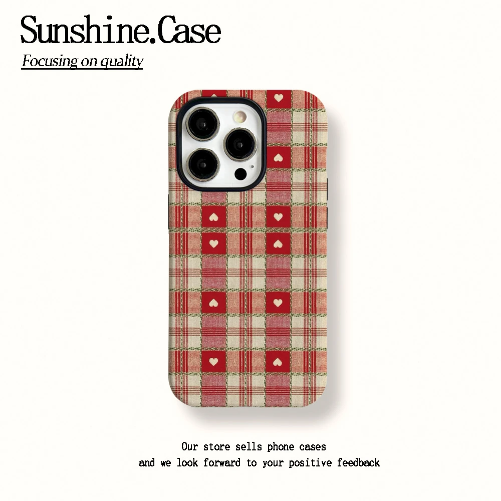 菲林二合一适用苹果华为vivo小米oppo手机壳格子爱心16PRO/15