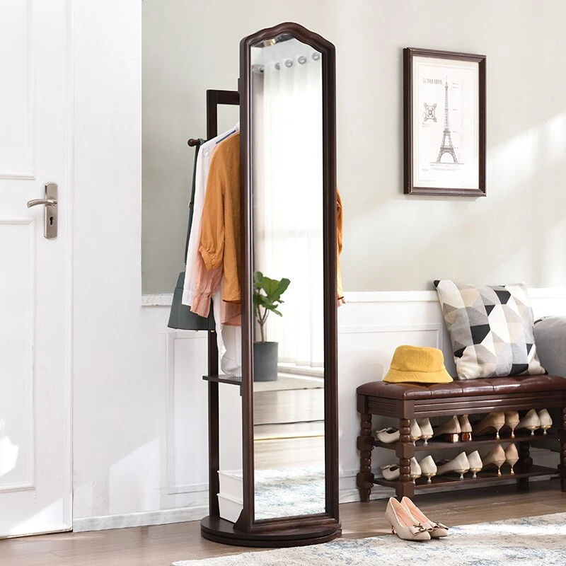实木全身镜家用多功能可旋转落地穿衣镜美式新中式试衣镜挂衣镜