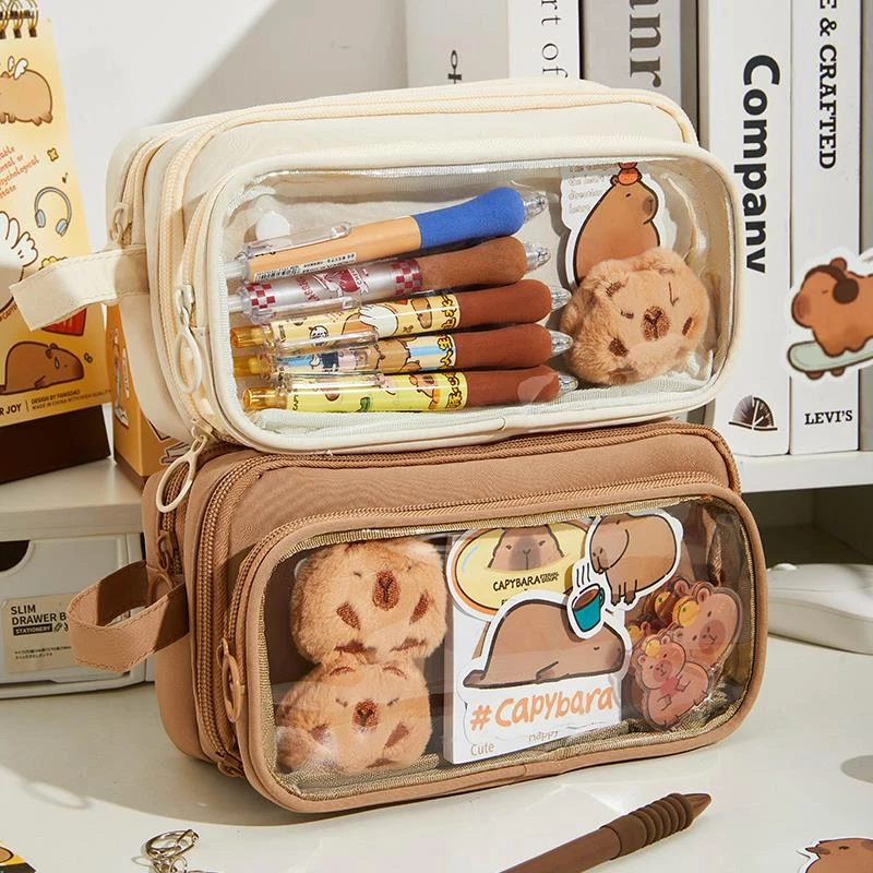 卡皮巴拉笔袋ins痛包学生2025新款铅笔盒透明高颜值大容量文具盒