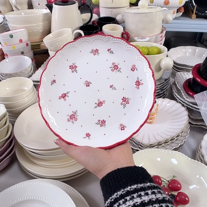 瓷片瑕疵特价陶瓷浅盘4只