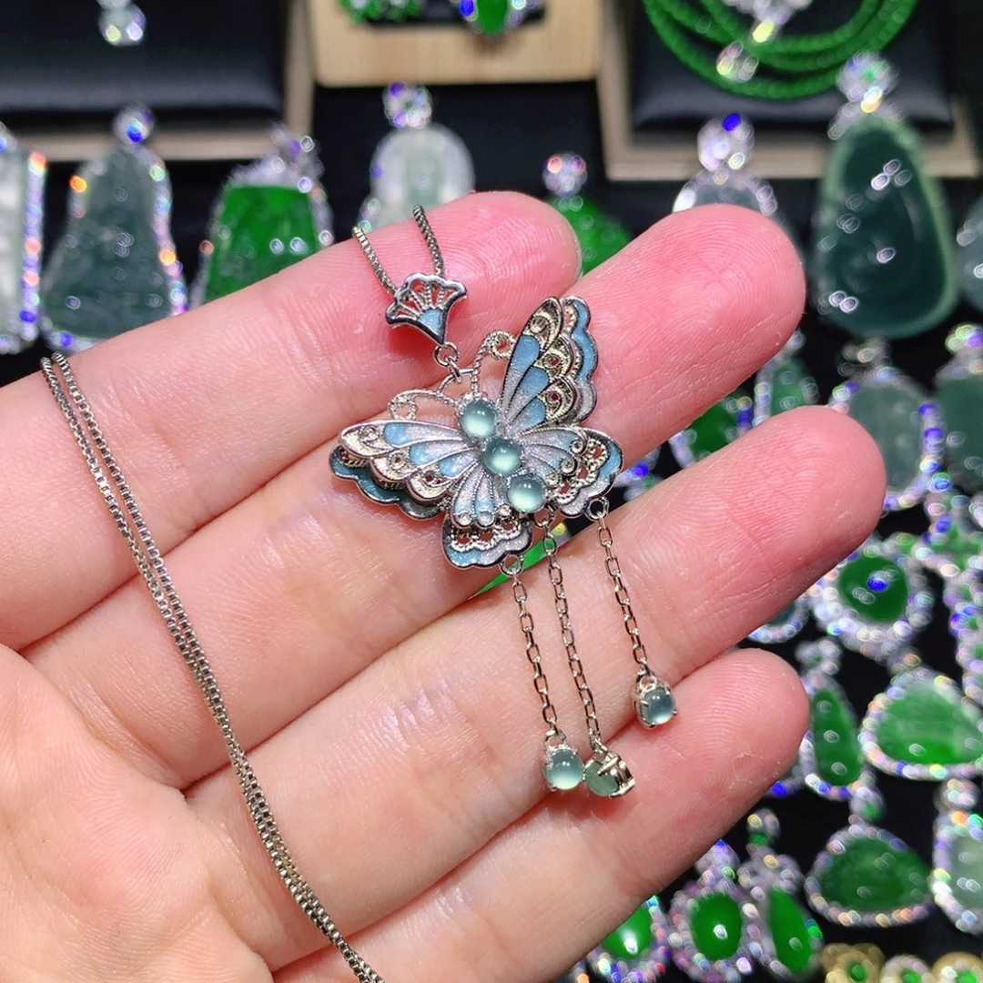 翡翠银S925镶嵌吊坠(赠链)