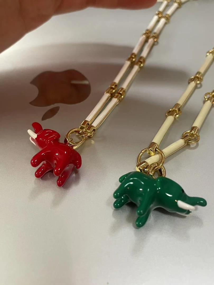 铜合金珐琅项链 设计感小众轻奢小象女珐琅竹节夏日叠戴气质颈链