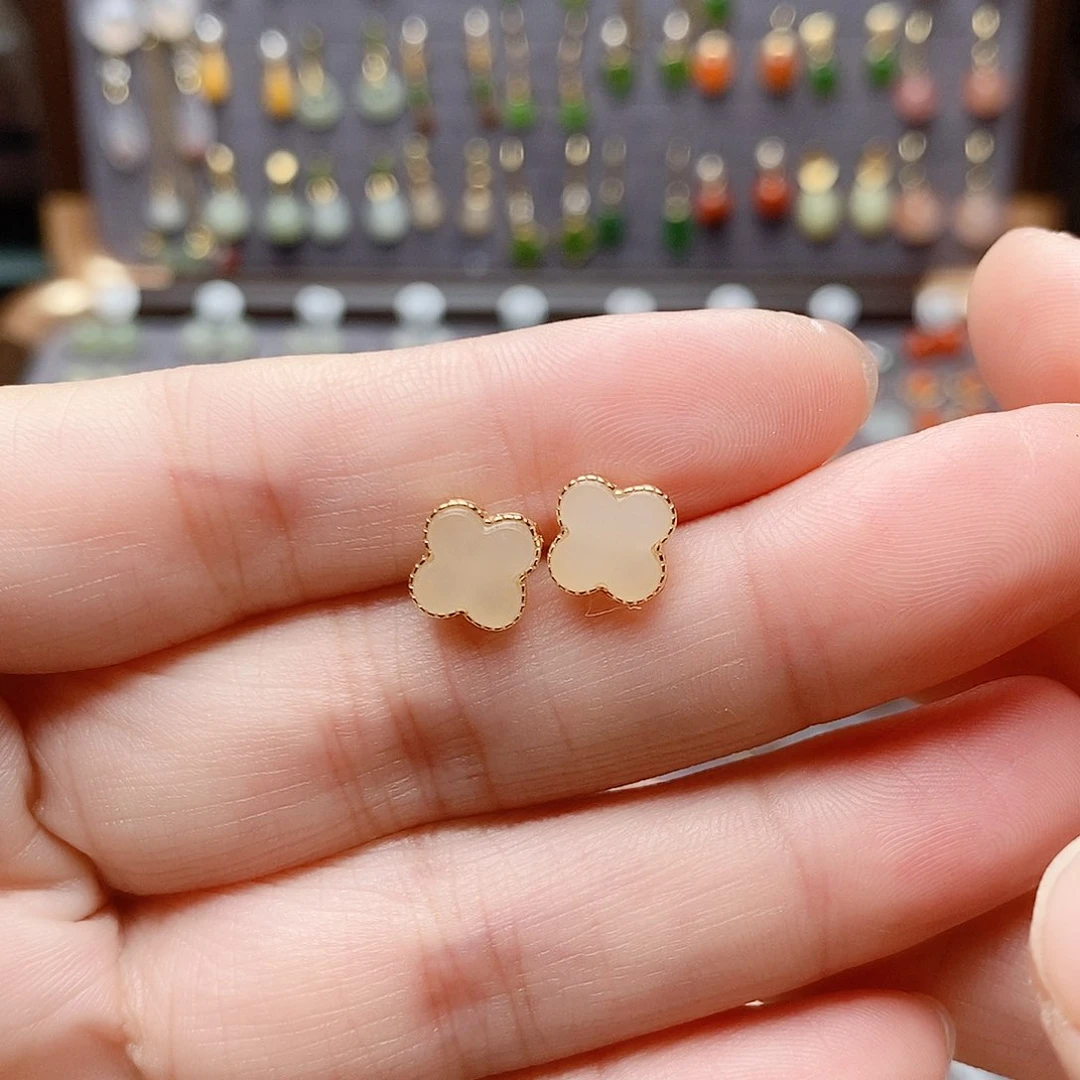 银S925镶嵌和田玉耳饰