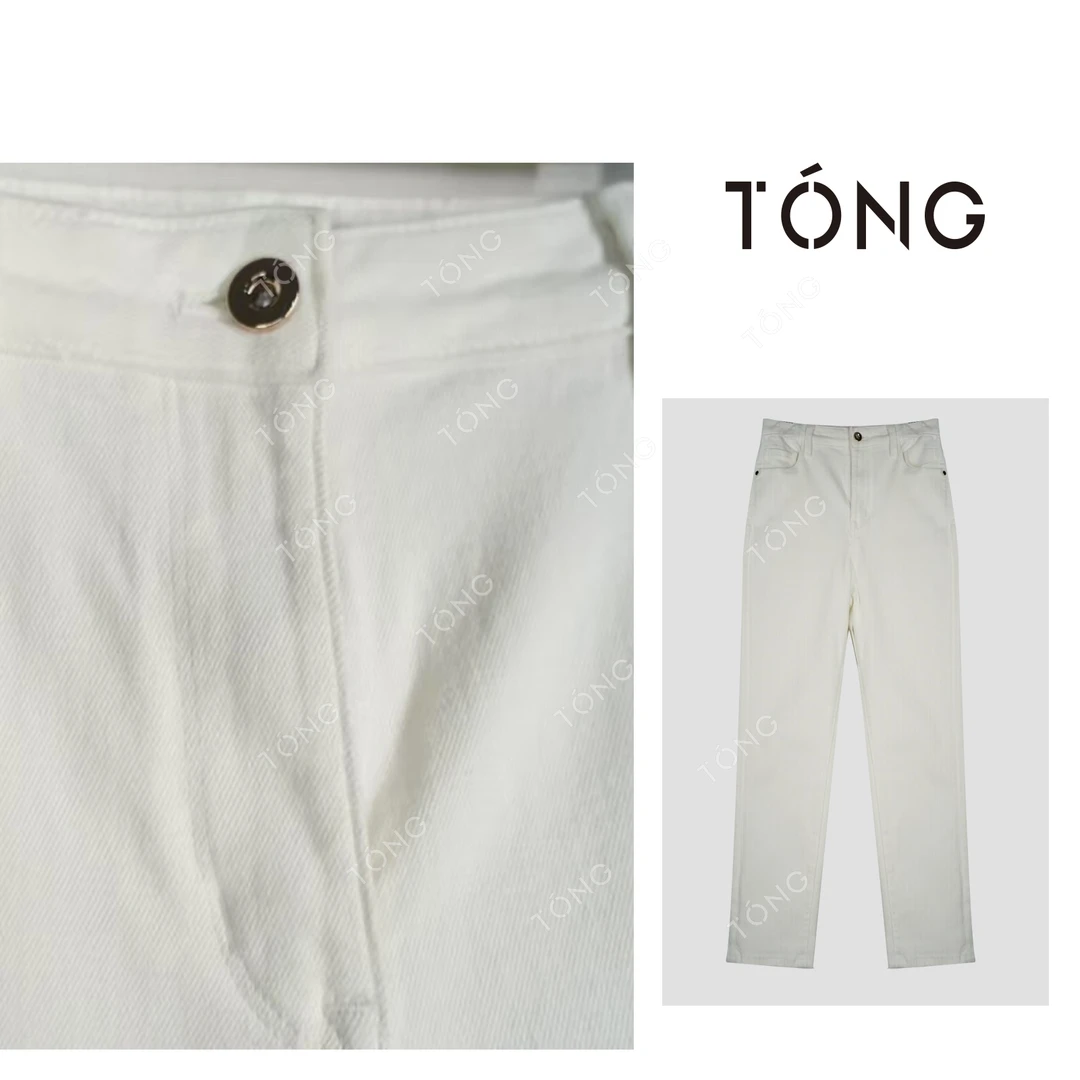 【一盏清墨】春夏必备时尚白色高腰直筒百搭牛仔裤 YK002
