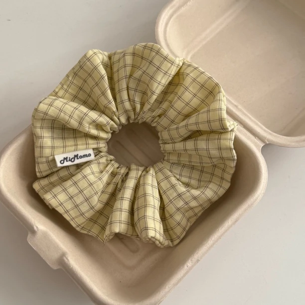 韩系简约文艺校园黄色格纹大肠发圈甜美百搭气质发绳时尚盘发器