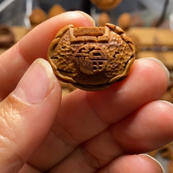 桃核雕刻平安锁单颗