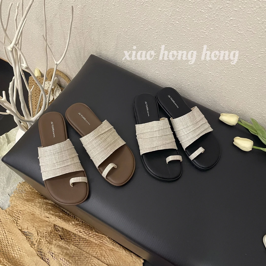 【婷婷】波西米亚风2025夏季套趾沙滩拖鞋极简平底休闲百搭复古