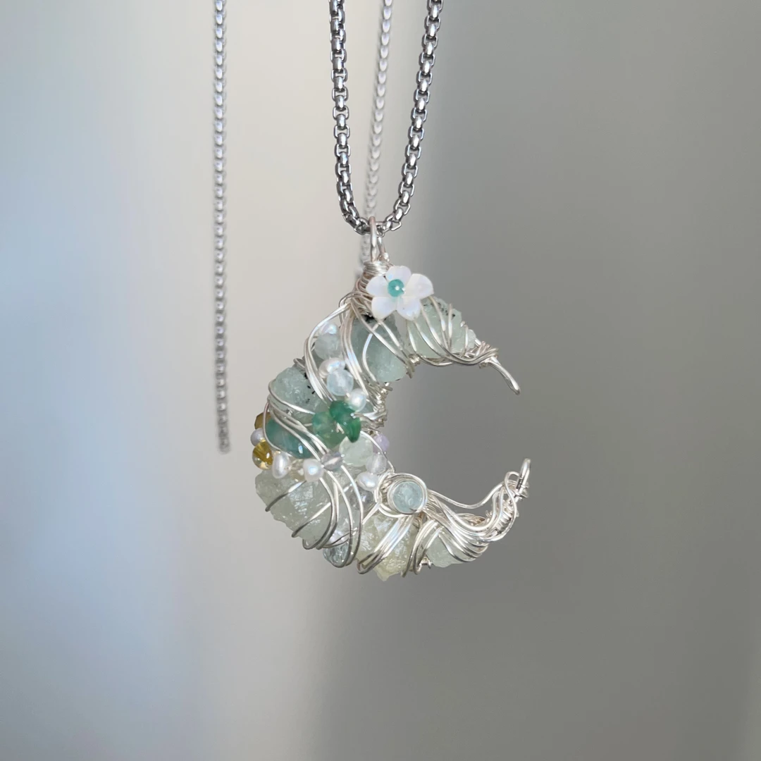 钛钢项链 手工制作月亮吊坠时尚百搭