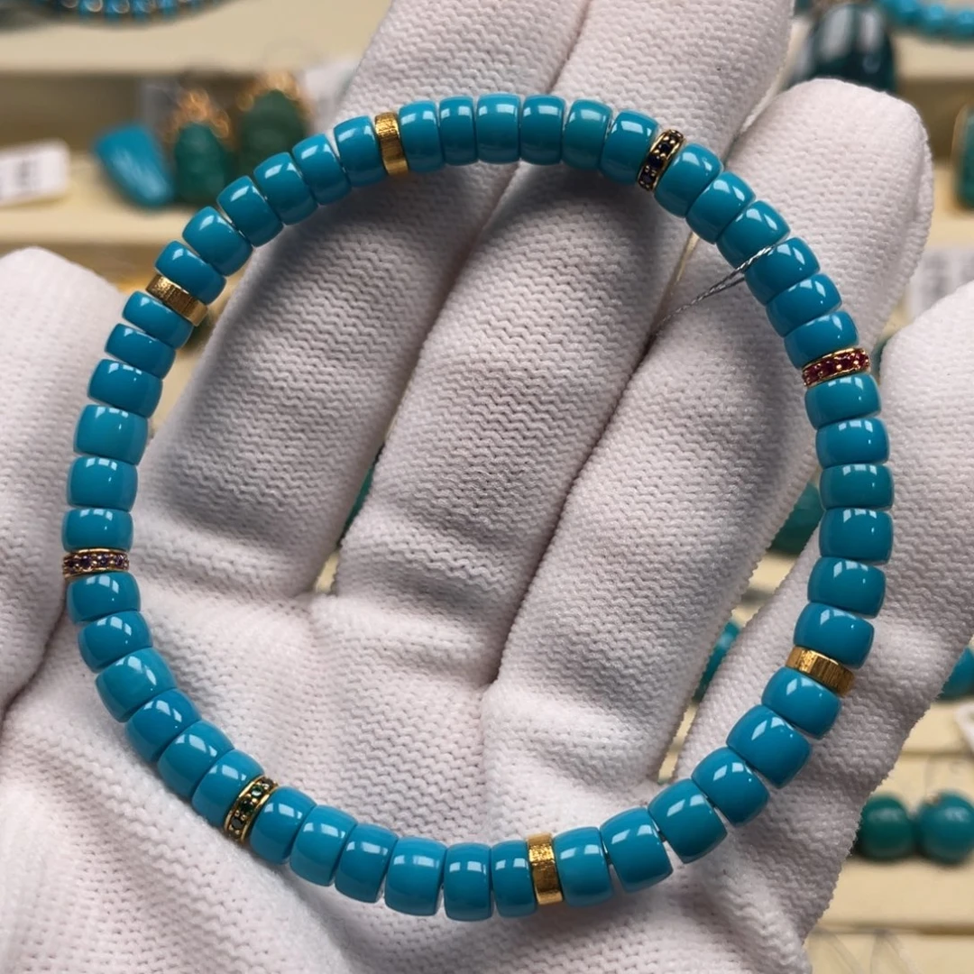 18K金镶嵌绿松石珠宝奇石5.8mm