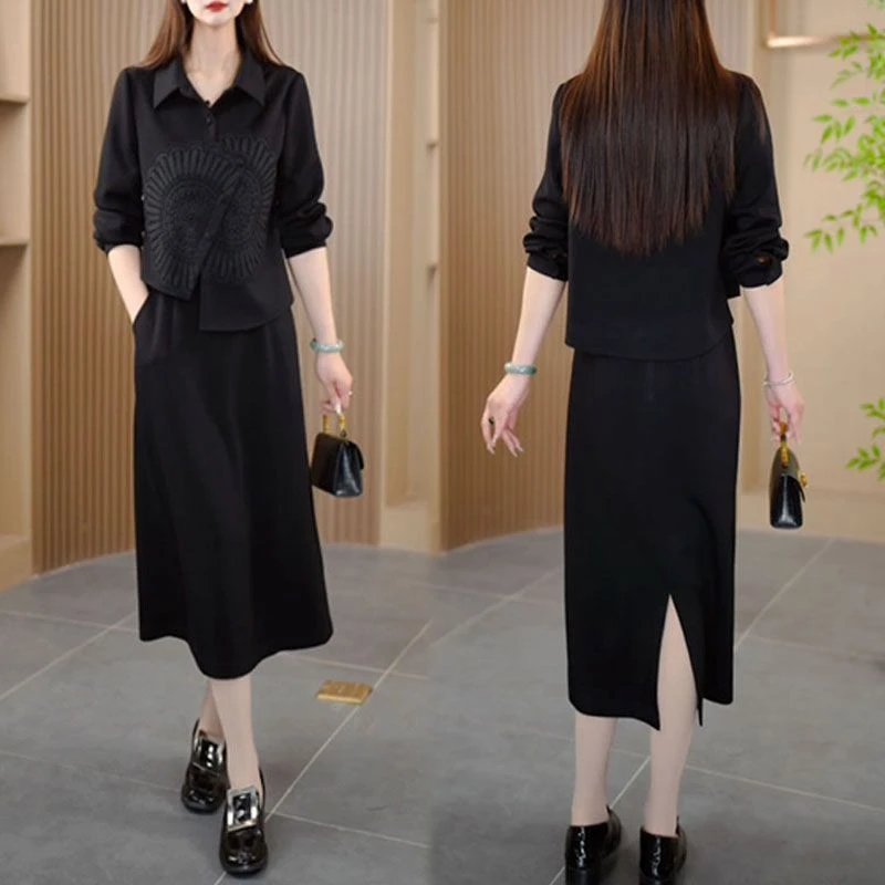 时尚休闲套装裙2025秋季新款气质显瘦设计感长袖上衣半身裙两件套