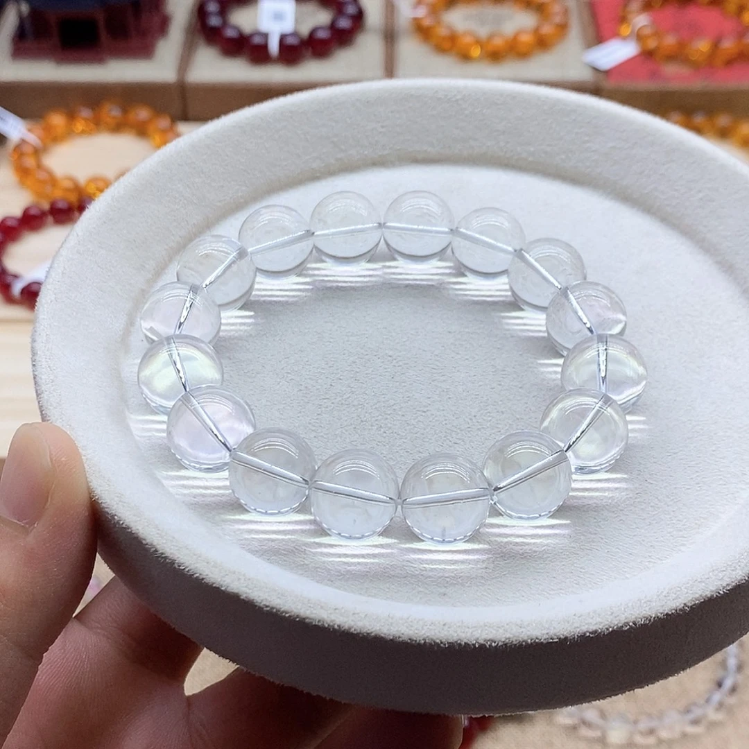 手链银S925镶嵌水晶天然白水手串14mm