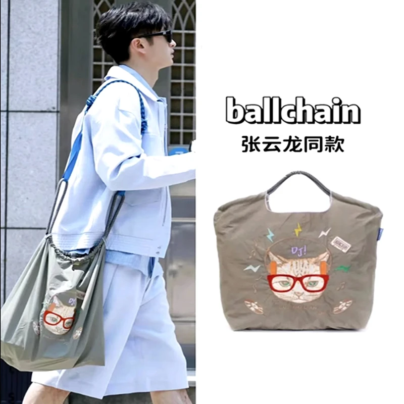 张云龙同款(闪电猫)刺绣帆布包绣花包包女大容量小众单肩斜挎包休