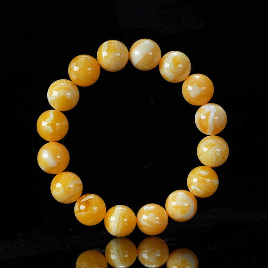 胡玩珠宝新品乌料橘白浓蜡妖花同料精品手串纯天然琥珀蜜蜡虎皮