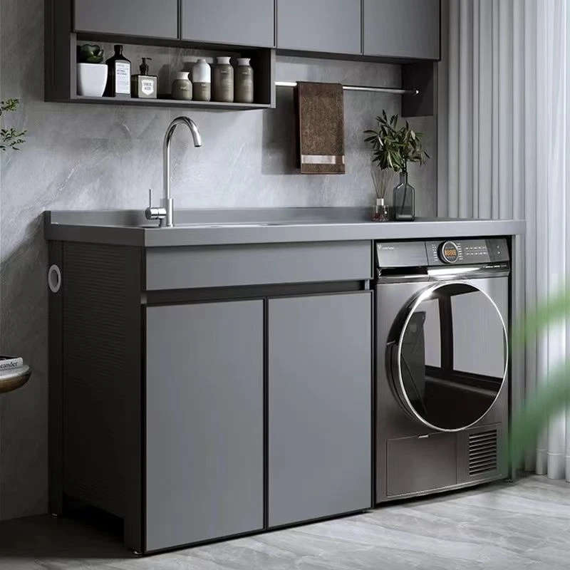 太空铝洗衣柜一体台盆洗衣池槽搓衣板滚筒洗衣机柜浴室柜切角