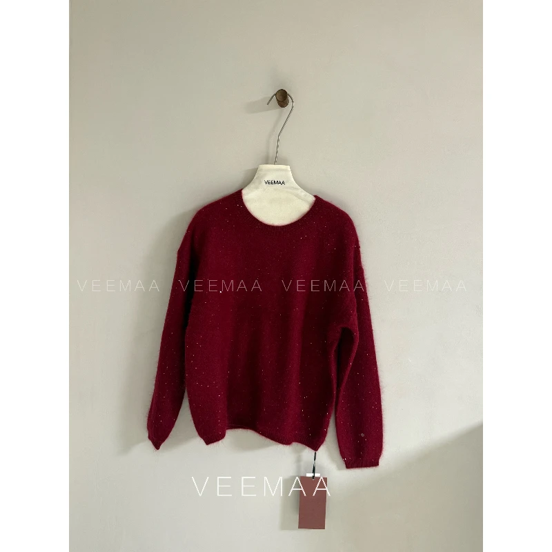 【Veemaa】好运 高定羊毛羊绒圆领保暖显瘦百搭毛衣 衣长61cm