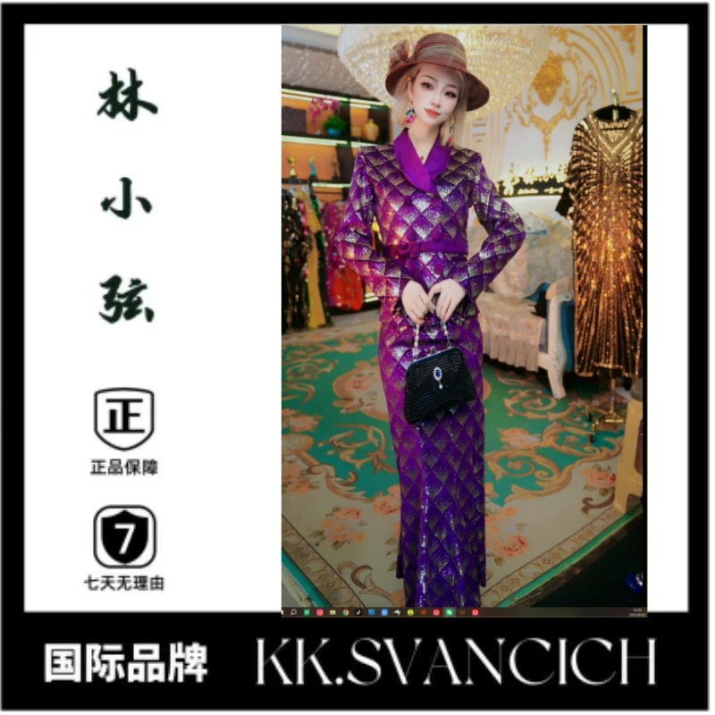 套装672紫色新中式上衣半身裙轻熟风短长袖V领高腰大码显瘦