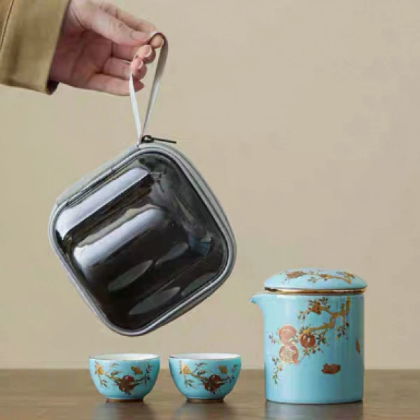 [墨池]蓝金石榴翰林壶旅行茶具614