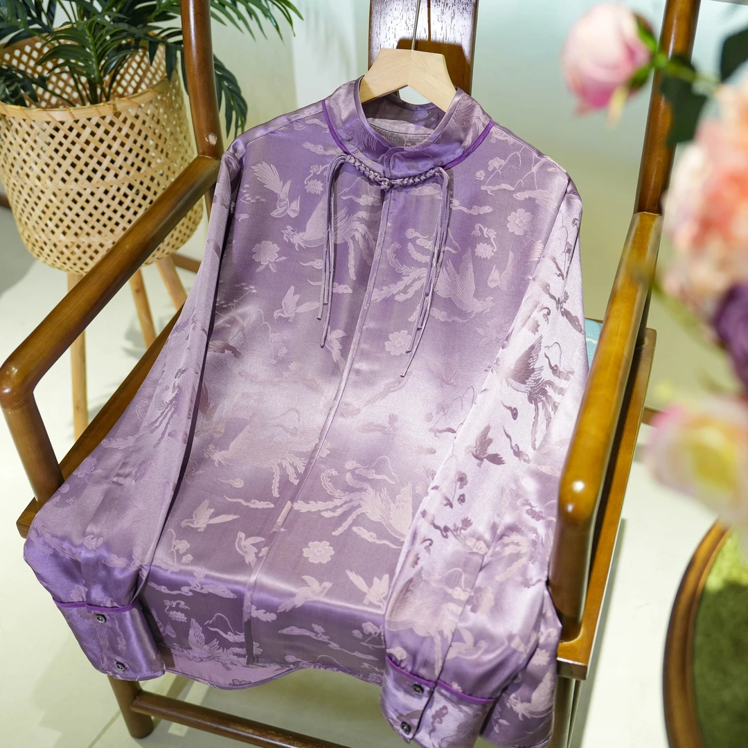 桑蚕丝中式小衫国风斜襟衬衫 250206