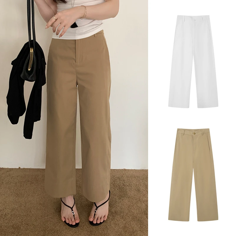 Miss sumey#1154自制夏老钱风卡其色梨型显瘦遮胯直筒九分休闲裤