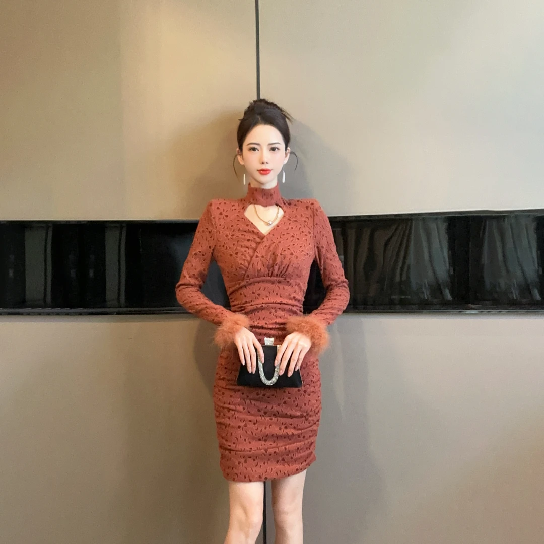 【设计师定制】新款秋冬气质优雅轻奢短款连衣裙51225