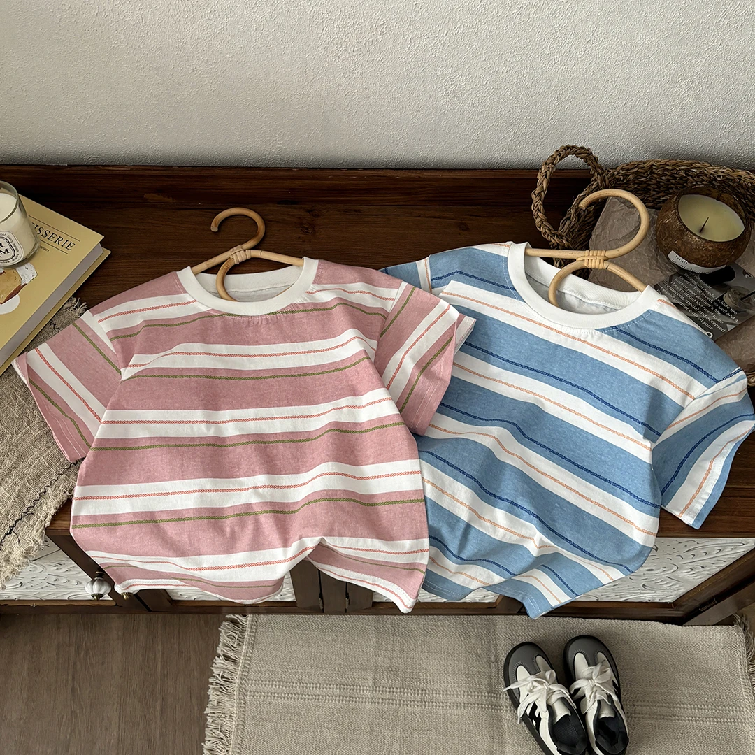 【清仓】儿童夏季纯棉短袖欧若风韩版条纹百搭T恤洋气中大童亲子装