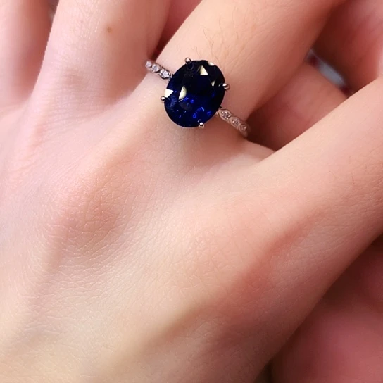 蓝宝石戒指银S925镶嵌8.10