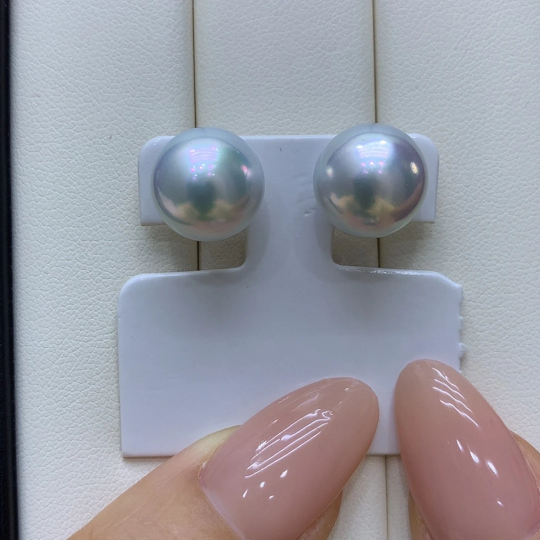 海水珍珠耳饰18K金镶嵌12-13mm澳白