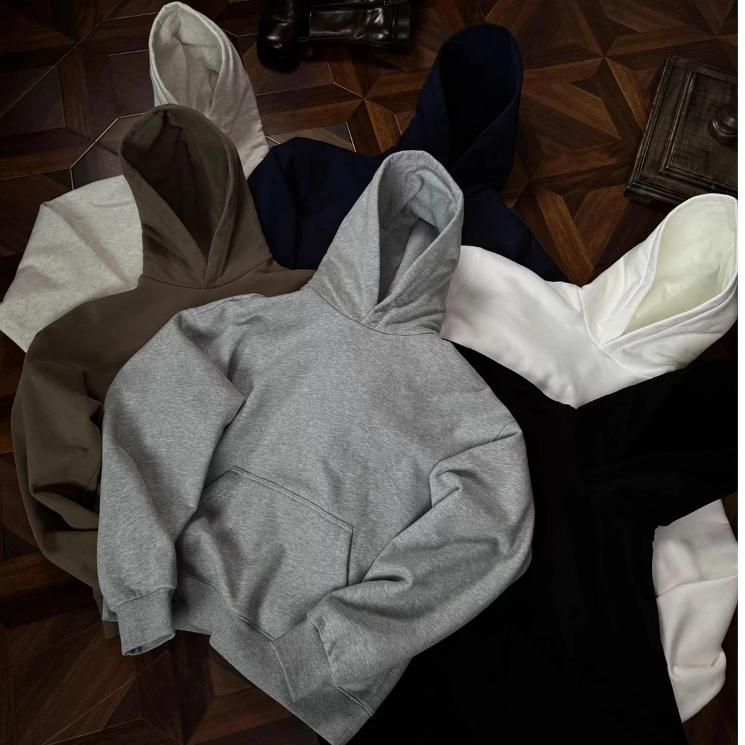 美式复古cleanfit秋冬款550G重磅boxy短款纯色连帽卫衣帽衫男女
