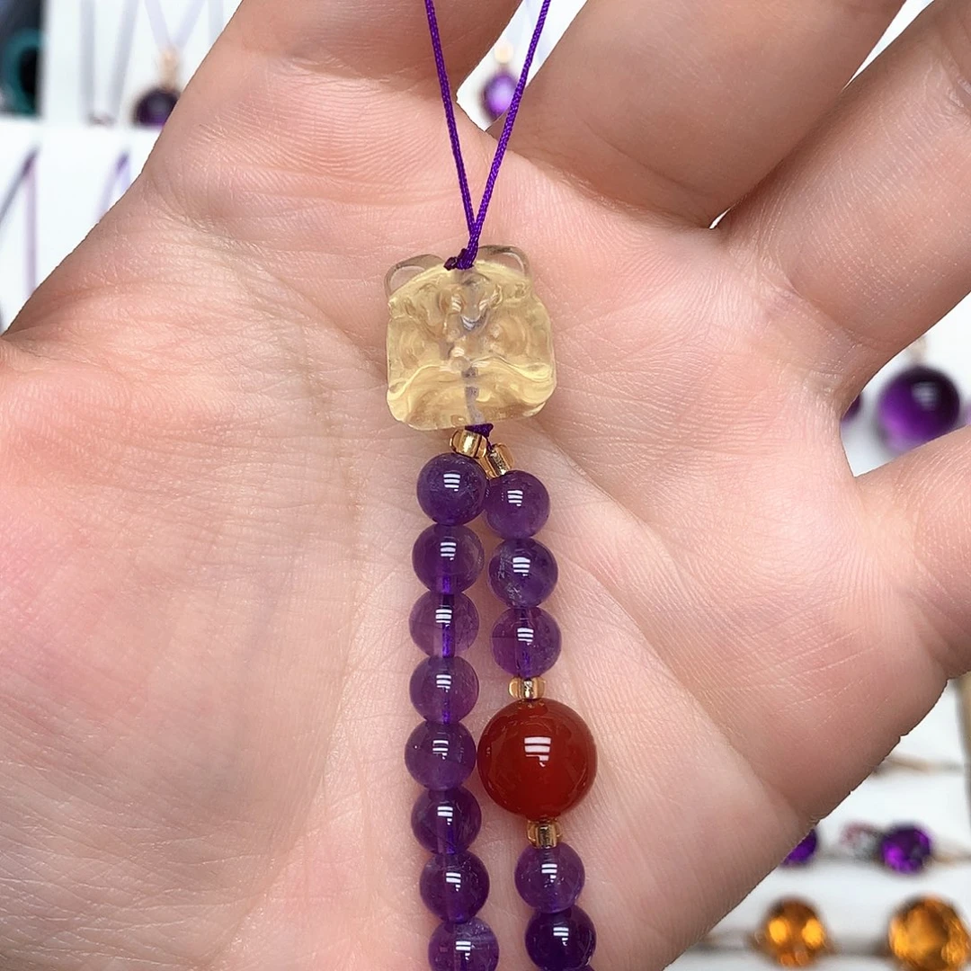 紫晶珠宝半成品未镶嵌L醒狮手机挂件