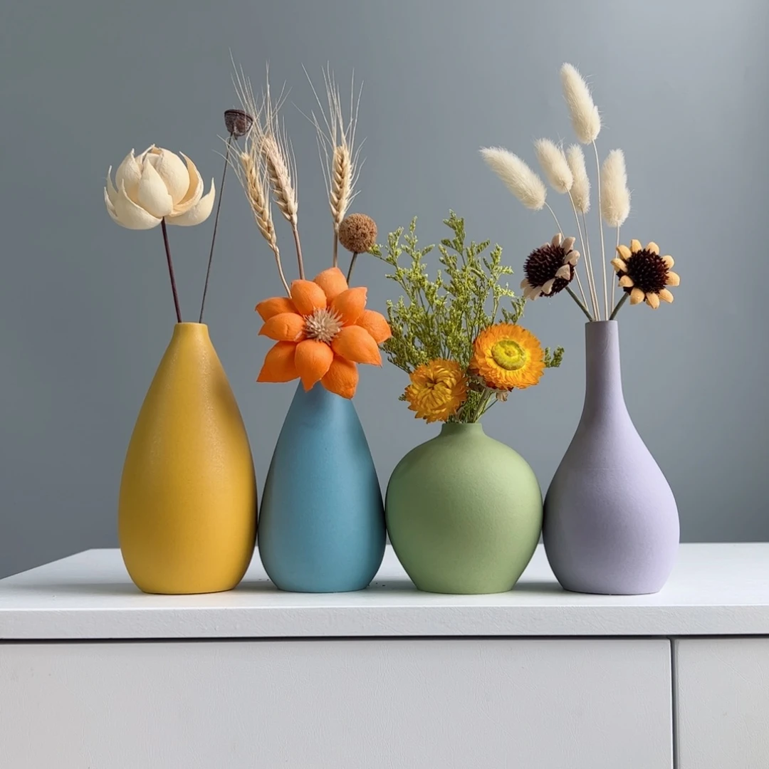 摆件陶瓷小花瓶摆件含花总高约20-30cm