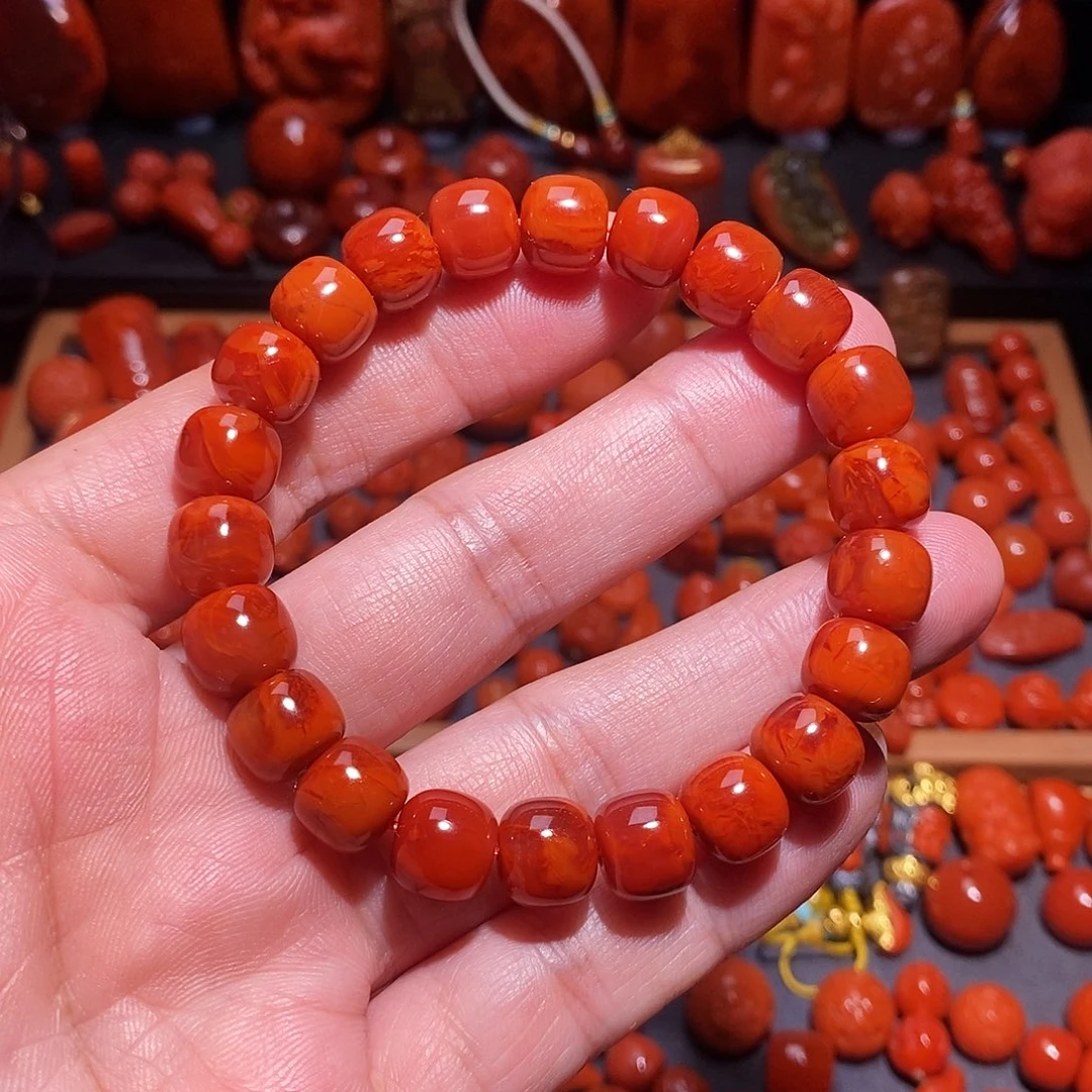 南红玛瑙未镶嵌火焰纹手串